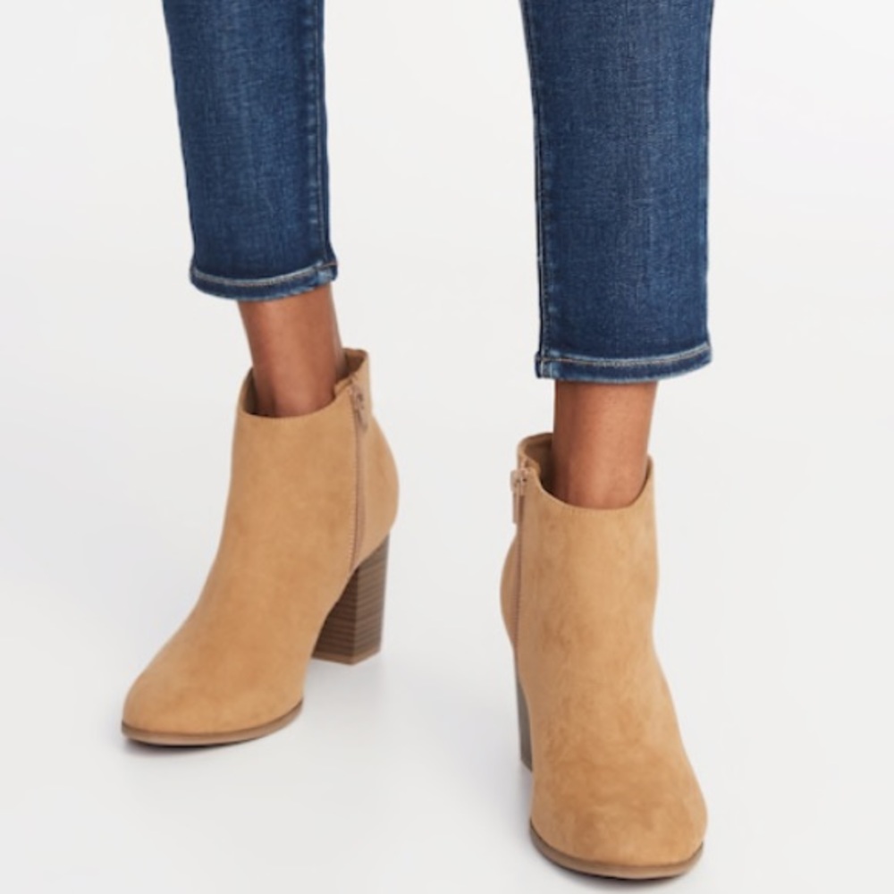 Caramel faux-suede booties